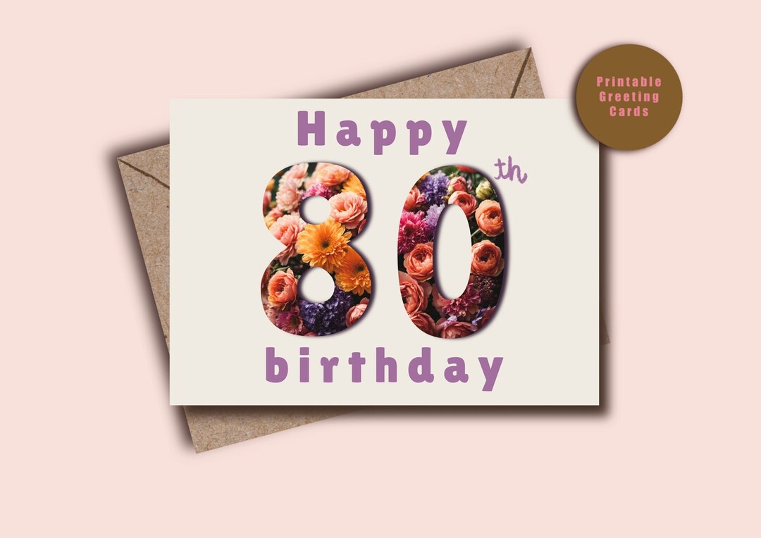80th Birthday Card Printable for Her Instant Download 80th - Etsy