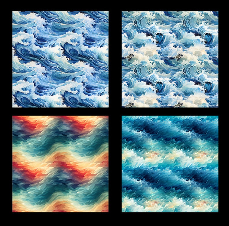 Ocean Waves, Seamless Pattern, Digital Download, High Resolution Images ...
