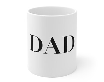 Tasje Dad, weiß mit schwarzer Aufschrift, Gift Papa, Vatertagsgeschenk, Gift Papa, Tasje 330 ml