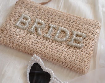 "Tasche, Täschchen, Handtasche mit Strass-Aufschrift ""BRIDE"" für Bride-to-be & Bräute, Brautparty, Bachelorette, JGA, Junggesellinnenabschied."