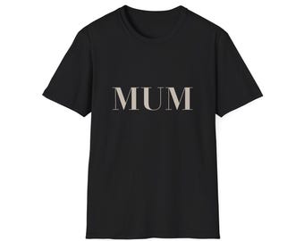 T-Shirt "MUM", schwarz mit Aufschrift in beige, das perfekte Geschenk für Mama, Muttertag, Geburtstag Mama