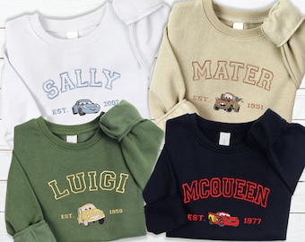 Mcqueen Sally Sweatshirt, Cars Movie Embroidered Couple Sweatshirt, Cars Characters Crewneck, Personalized Friends Gift, Cartoon Funny Sweat