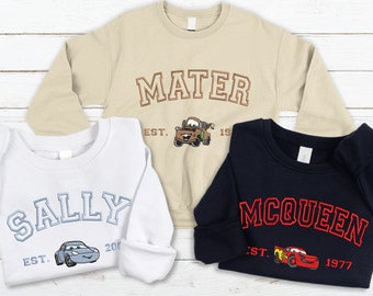 Cars Embroidered Sweatshirt, Car Movie Characters Couple Crewneck, Personalized Friends Gift, Mcqueen Sally Sweatshirt, Cartoon Funny Sweat