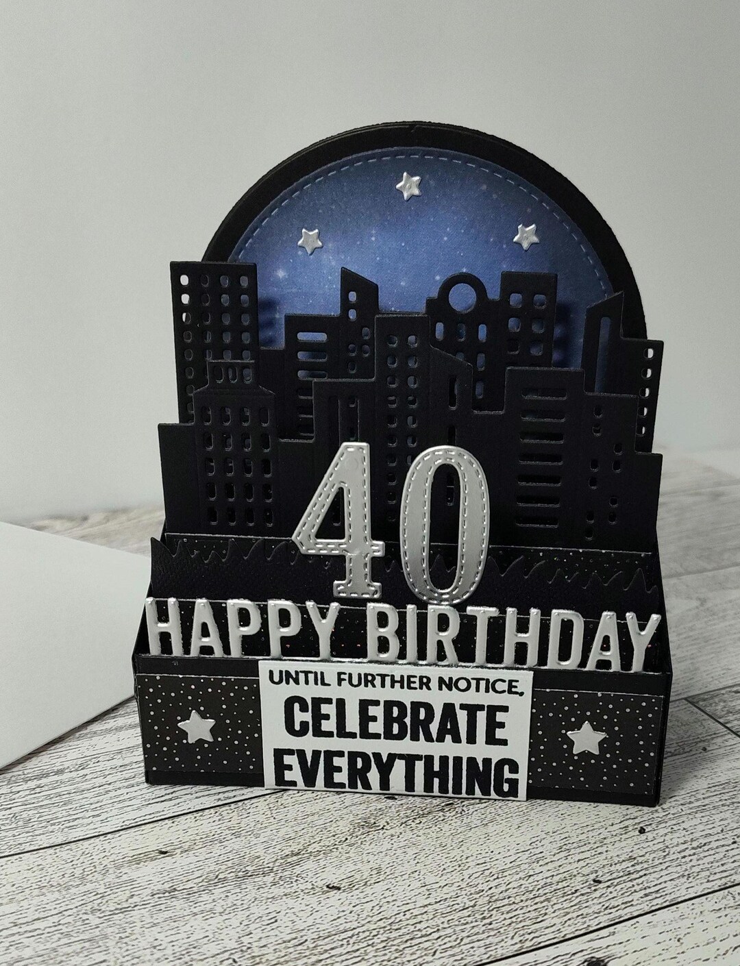 Happy 40th Birthday Pop up Box Card 3D Handmade City Night Skyline Step ...