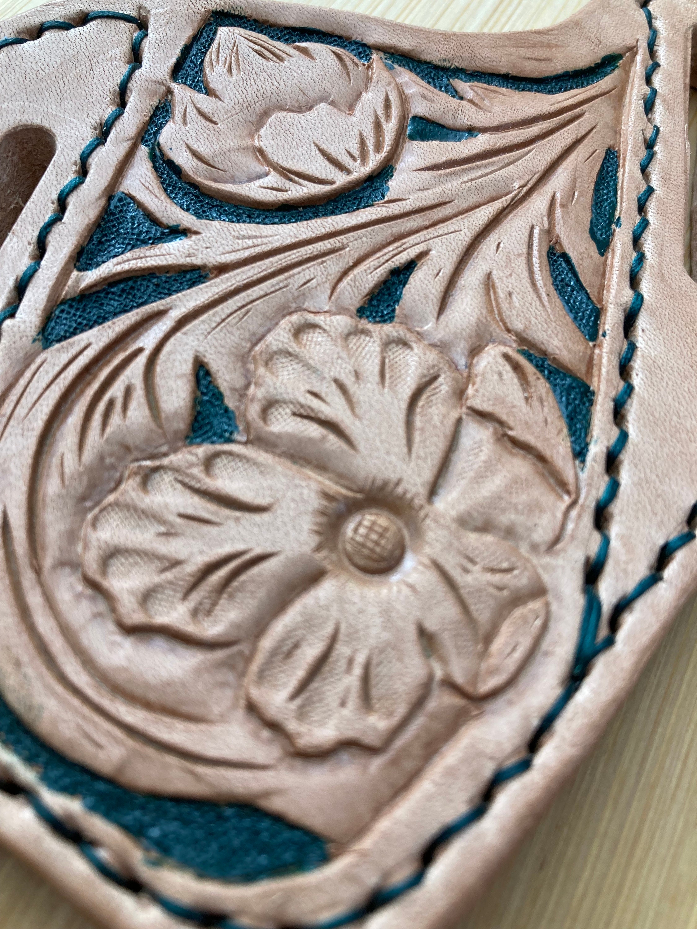 Western Floral Leather Pancake Knife Holster Made With Saddle Thickness