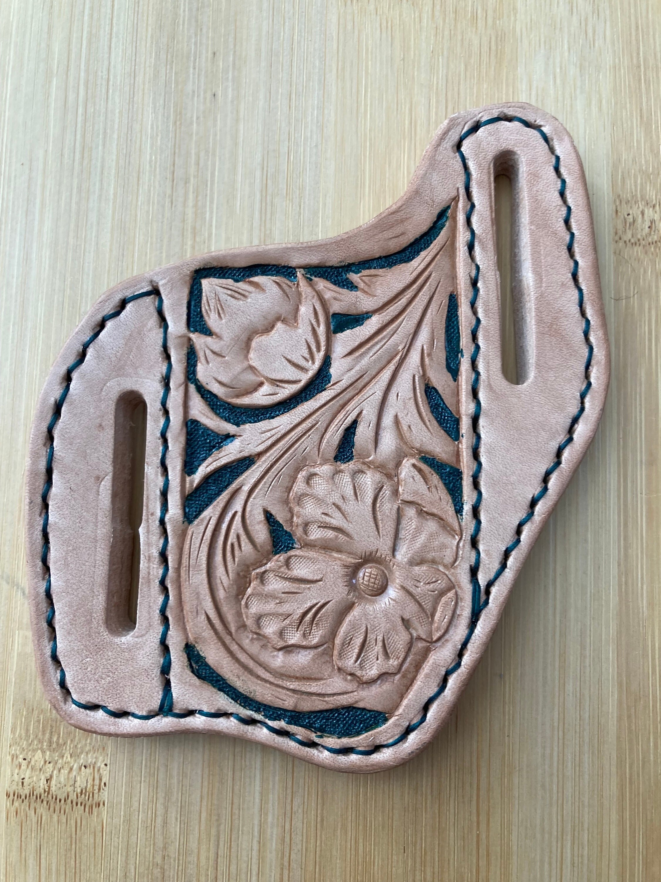 Western Floral Leather Pancake Knife Holster Made With Saddle Thickness
