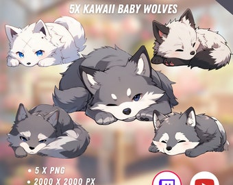 5x Kawaii Wolves | Best Friends | Vtuber Pets | Cute Wolf | Anime | PNGtuber Assets | Digital Download | Stream Overlay Decoration