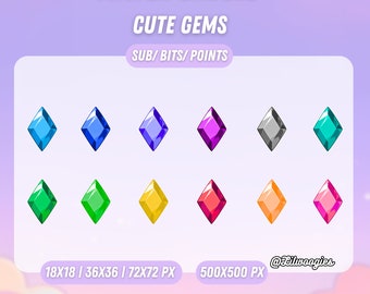 Cute Gems Sub Badges, Twitch bit badges, sub badges for Twitch, Twitch subscription badges, Point badges, Live Stream Badge, Vtuber Badge