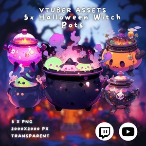 5x Vtuber Halloween Witch Pots | Transparent | Cute | Kawaii | Spooky | Glossy | Digital Assets | Digital Download | Stream Decoration