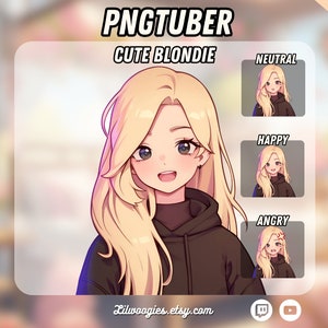 かわいい女の子 PNGTuber | ブロンドの髪 | かわいい | Twitch 対応 | Streamlabs | VTuber アバター ストリーミング | Vtuber アセット | OBS | 既製 | Discord
