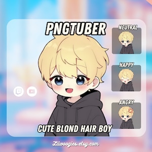 Cute Blond Hair Boy PNGTuber | Kawaii | Ready For Twitch | Streamlabs | VTuber Avatar Streaming | Vtuber Assets | OBS | Premade | Discord