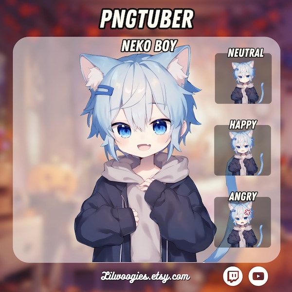 Cute Neko Boy PNGTuber | Kawaii | Ready For Twitch | VTuber Avatar Streaming | Vtuber Assets | OBS | Premade PNG Tuber | Discord