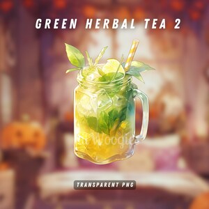Mason jar VTuber asset filled with iced green herbal tea and mint leaves, ready for streaming.