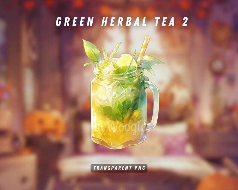 Mason jar VTuber asset filled with iced green herbal tea and mint leaves, ready for streaming.