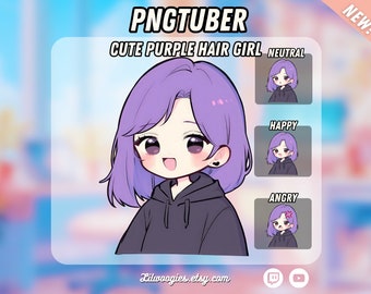 Cute Purple Hair Girl PNGTuber | Kawaii | Ready For Twitch | Streamlabs | VTuber Avatar Streaming | Vtuber Assets | OBS | Premade | Discord