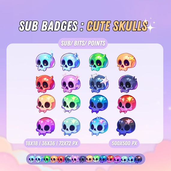 Cute Skulls Sub Badges, Twitch bit badges, sub badges for Twitch, Twitch subscription badges, Point badges, Live Stream Badge