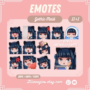 Gothic Maid Twitch emotes, Twitch sub emotes, Anime Girl emotes, Cute emote, Discord emotes, Tiktok emotes, Text emotes, Youtube emote
