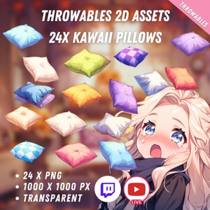 Bundle of Throwable Cute Pillow Assets 24x | Transparent | Kawaii | 2D Digital Assets | Digital Download | Stream Decoration