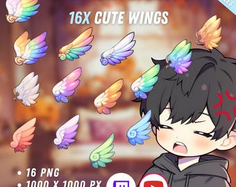 Bundle of Throwable Cute Wings Assets 16x | Transparent | Kawaii | 2D Digital Assets | Digital Download | Stream Decoration
