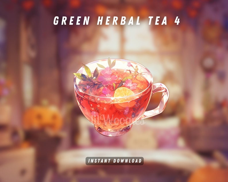 Refreshing iced herbal tea with a sprig of mint, a VTuber asset for a relaxed ambiance.