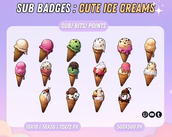 Cute Ice Cream Badges For Twitch Subscribers - Twitch sub badges - Twitch bit badges - Character sub badge - Cute Points - Channel Point