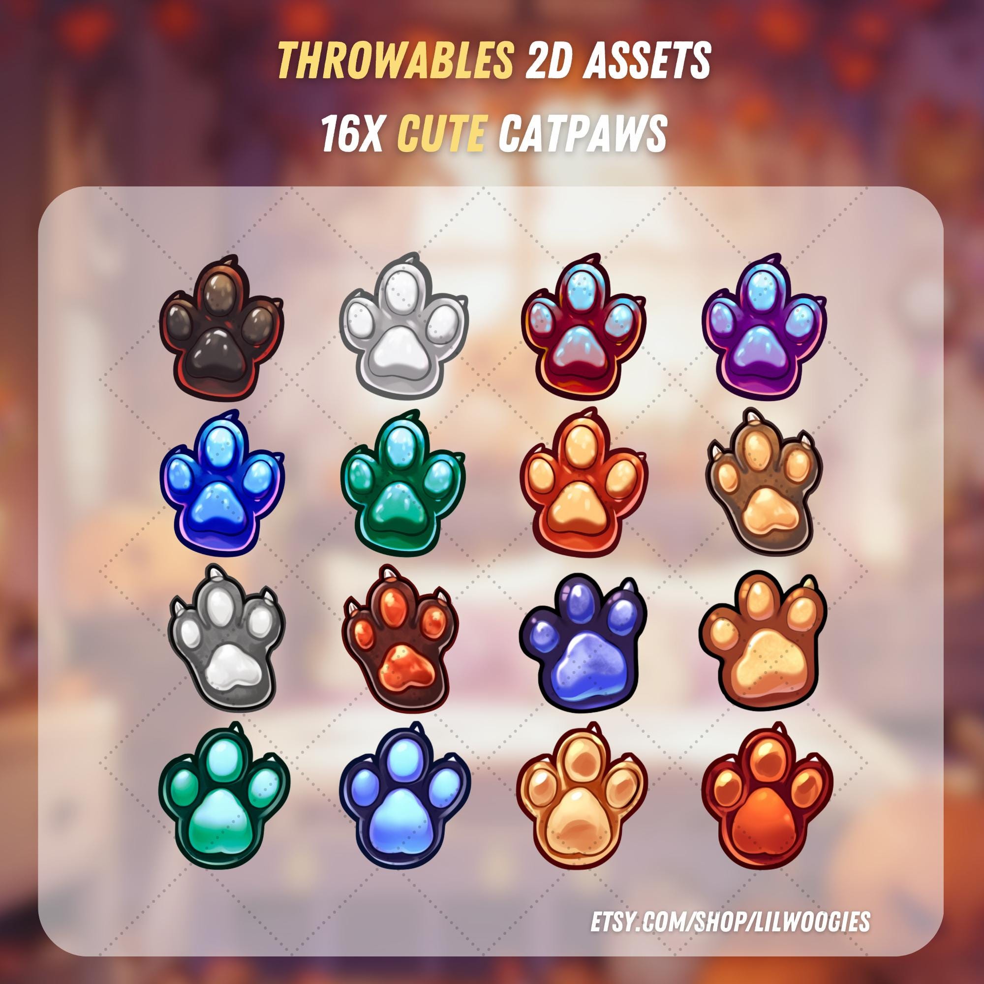 Bundle of Throwable Cute Cat Paws Assets 16x | Transparent