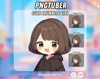 Fille brune kawaii Kawaii | Prêt pour Twitch | Streamlabs | Avatar VTuber en streaming | Actifs de Vtuber | OBS | Préfabriqué | Discorde