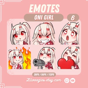 Oni Girl Twitch emotes, Twitch sub emotes, Anime Girl emotes, Cute emote, Discord emotes, Tiktok emotes, Text emotes, Youtube emote