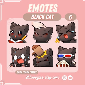6x Black Cat Twitch emotes, Discord emotes, Black Cat Twitch Emote Pack, Cute emote, Discord emotes, Tiktok emotes, Youtube emote