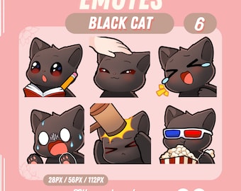 6x gestos de Twitch de gato negro, gestos de discordia, paquete de gestos de Twitch de gato negro, gesto lindo, gestos de discordia, gestos de Tiktok, gesto de Youtube