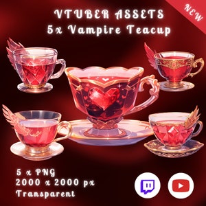 5x Vampire Teacups | PNGTuber | Transparent Props | Cute | Vtuber Assets | Vtuber Beverage | Overlay | Digital Download | Stream Decoration
