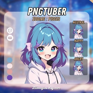 Cute Zodiac Pisces Girl PNGTuber | Kawaii | Ready For Twitch | Streamlabs | VTuber Avatar Streaming | Vtuber Assets | OBS | Premade