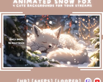 4x lindos fondos de transmisión de Snow Fox / Vtuber Overlay / Twitch / Inicio, Vuelvo enseguida, Finalización / Descarga digital / Fondo de pantalla de Navidad
