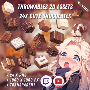 Bundle of Throwable Cute Chocolate Assets 24x | Transparent | Kawaii | 2D Digital Assets | Digital Download | Stream Decoration