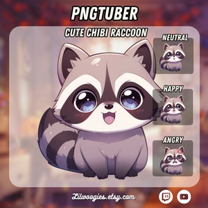 PNGTuber Chibi Raccoon | Kawaii | Ready For Twitch | VTuber Avatar Streaming | Vtuber Assets | OBS | Premade PNG Tuber | Discord