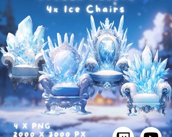 4x Vtuber Ice Throne Chairs | PNGTuber | Transparent | Cute | Assets | Christmas | Snow | Overlay | Digital Download | Stream Decoration