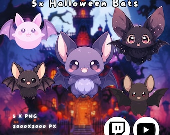 5x Vtuber Halloween Bats | Transparent | Cute | Kawaii | Spooky | Glossy | Digital Assets | Digital Download | Stream Decoration
