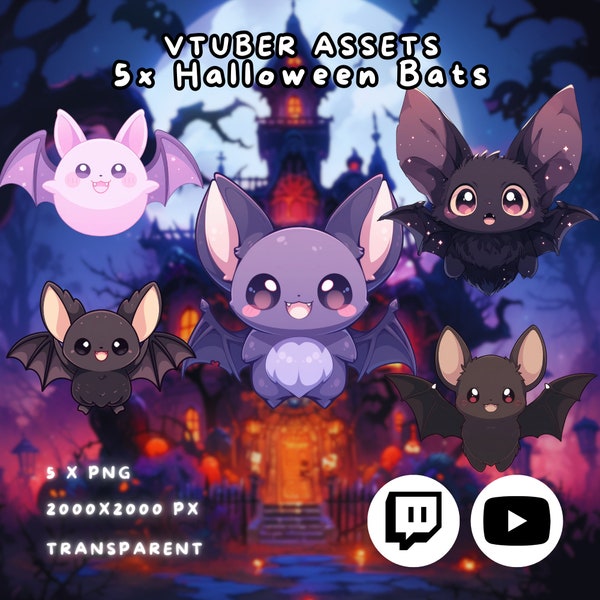 5x Vtuber Halloween Bats | Transparent | Cute | Kawaii | Spooky | Glossy | Digital Assets | Digital Download | Stream Decoration