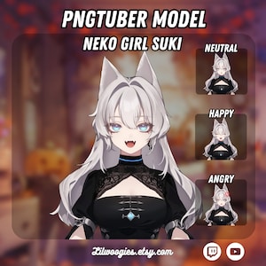Kawaii Neko Girl Suki PNGTuber | Kawaii | Ready For Twitch | VTuber Avatar Streaming | Vtuber Assets | OBS | Premade PNG Tuber | Discord