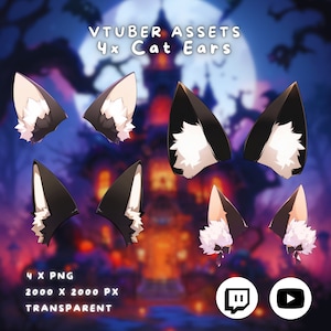 4x Vtuber Cat Ears | Cosplay | Transparent | Cute | Halloween | Kawaii | Head Accessory | Digital Assets | Instant | Stream Decoration