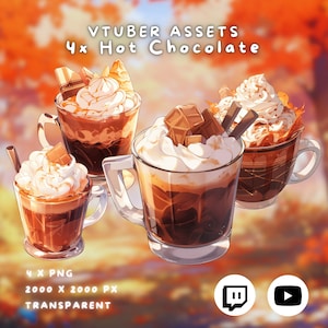 4x Hot Chocolate Drink | Christmas Vtuber | Transparent | Cute | Kawaii | Cozy | Digital Assets | Digital Download | Stream Decoration