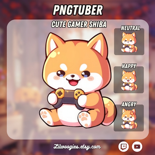 Chibi Gamer Shiba Dog PNGTuber | Kawaii | Ready For Twitch | VTuber Avatar Streaming | Vtuber Assets | OBS | Premade PNG Tuber | Discord