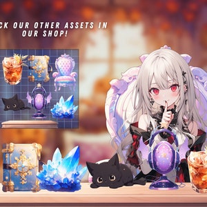 Showcase of a VTuber herbal tea collection, featuring a variety of teas with vibrant colors.