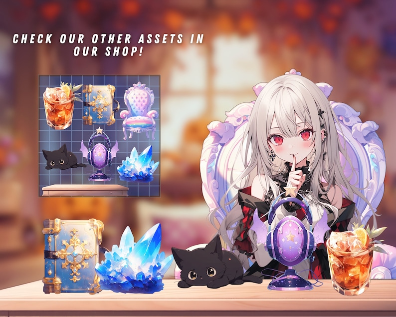 Showcase of a VTuber herbal tea collection, featuring a variety of teas with vibrant colors.