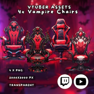 4x Sillas Vtuber Vampire / Transparente / Linda / Kawaii / Halloween / Brillante / Activos Digitales / Descarga Digital / Decoración de Stream