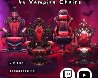 4x Vtuber Vampire Chairs | Transparent | Cute | Kawaii | Halloween | Glossy | Digital Assets | Digital Download | Stream Decoration