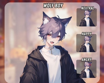 Schattige Wolfjongen PNGTuber | Kawaii | Klaar voor twitch | VTuber-avatarstreaming | Vtuber-activa | OBS | Voorgemaakte PNG-knol | Meningsverschil