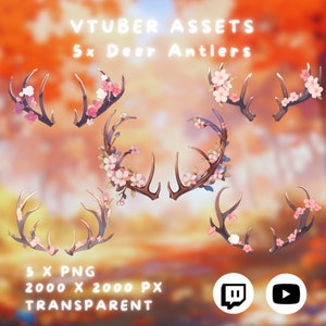 5 activos de cuernos de ciervo de Vtuber / Navidad / Orejas lindas / Transparente / Superposición / Activos digitales / Descarga digital / Decoración de transmisión
