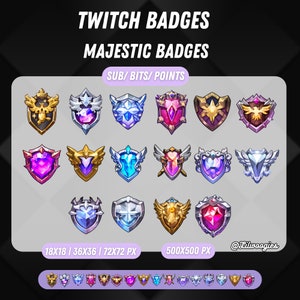 Majestic Sub Badges, Twitch bit badges, sub badges for Twitch, Twitch subscription badges, Point badges, Live Stream Badge, Discord Badge