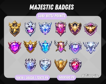 Majestic Sub Badges, Twitch bit badges, sub badges for Twitch, Twitch subscription badges, Point badges, Live Stream Badge, Discord Badge